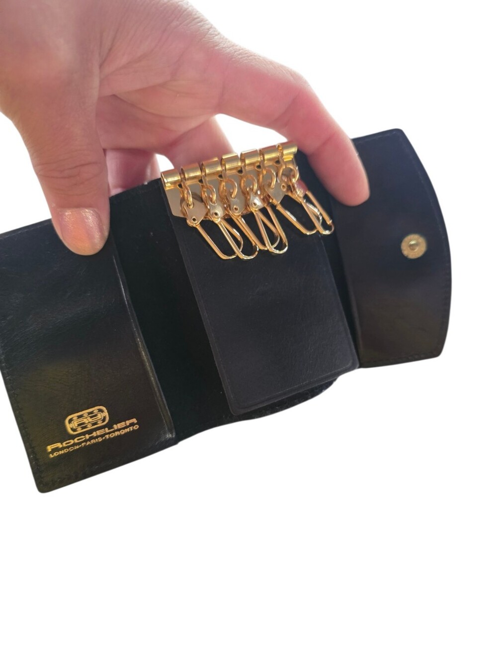 Black Leather Men’s Key Holder Wallet - Gold Hardware